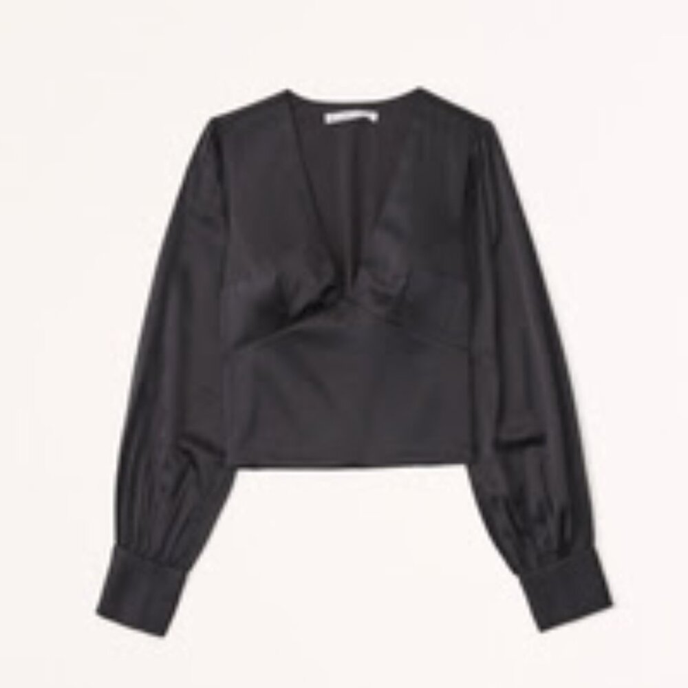 Long-Sleeve Satin Puff Sleeve Top